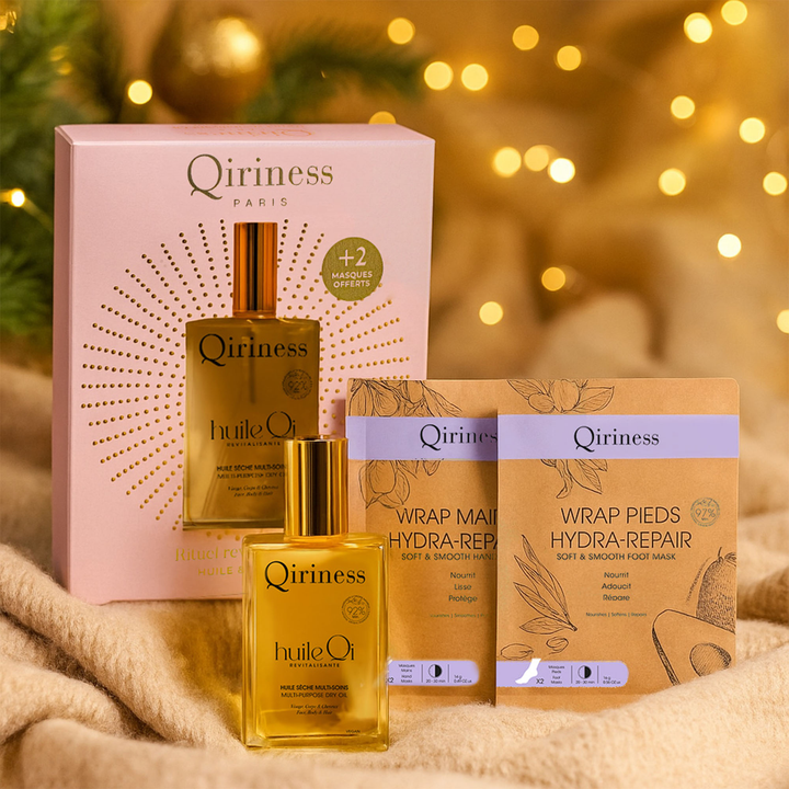 Coffret Corps Rituel Qi (Huile Qi, Wrap Pieds & Wrap Mains) – Édition Noël 2025