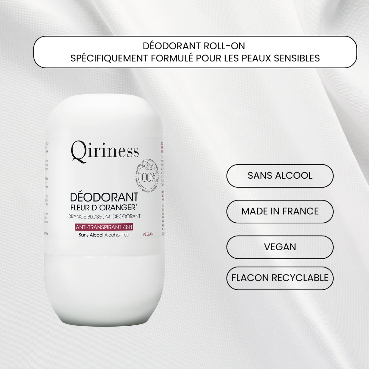 Déodorant Bille Anti-transpirant 48H - Fleur d'Oranger 100% Naturel - Roll On - Sans Alcool